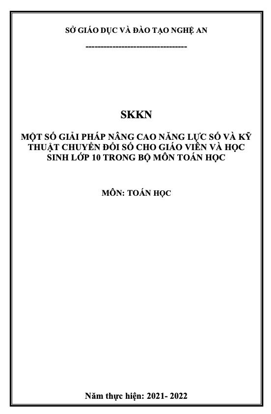 Một số giải pháp nâng cao năng lực số và kỹ thuật chuyển đổi số cho giáo viên, học sinh lớp 10 ở địa bàn Quỳnh Lưu Hoàng Mai trong bộ môn Toán học