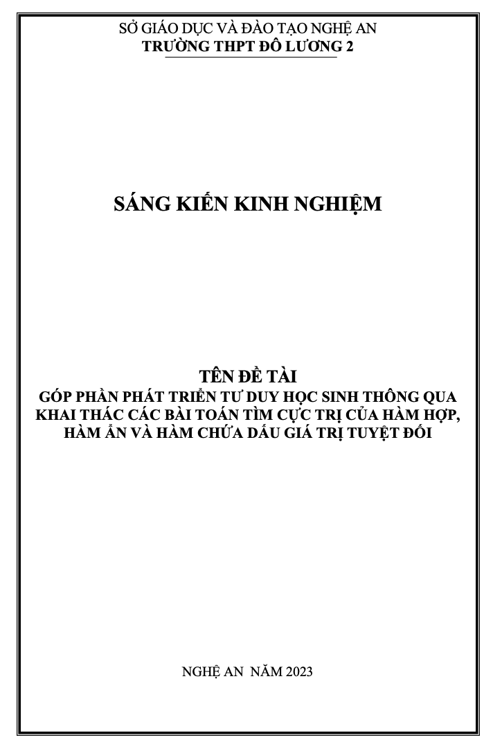 SKKN Góp phần phát triển tư duy học sinh thông qua khai thác các bài toán tìm cực trị của hàm hợp, hàm ẩn và hàm chứa dấu giá trị tuyệt đối