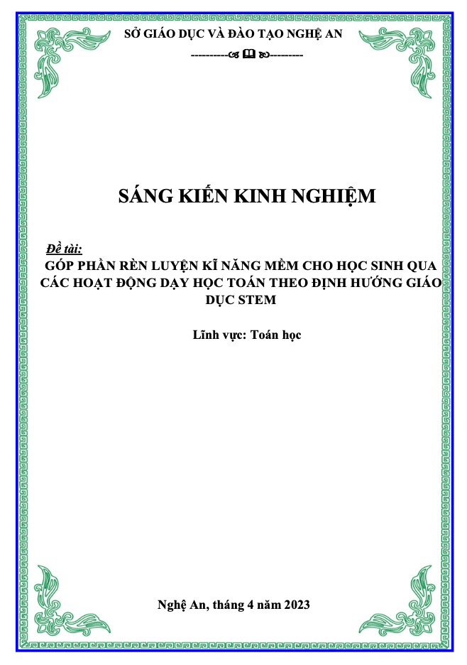 SKKN Góp phần rèn luyện kĩ năng mềm cho học sinh qua các hoạt động dạy học toán theo định hướng giáo dục stem