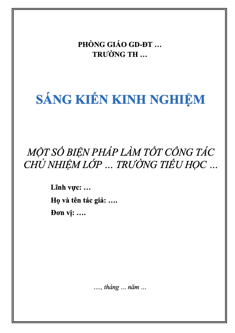 SKKN Một số biện pháp làm tốt công tác chủ nhiệm lớp 4/1 Trường Tiểu học