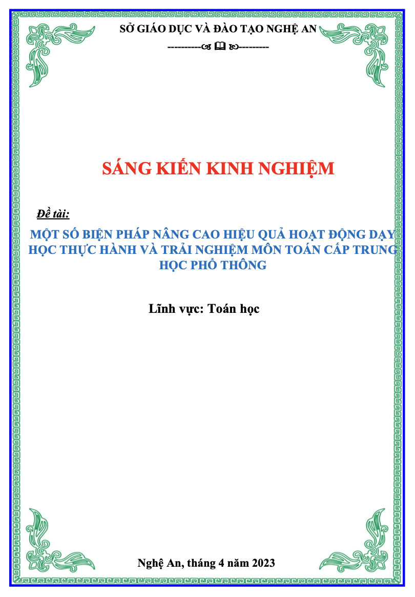 SKKN Một số biện pháp nâng cao hiệu quả hoạt động dạy học thực hành và trải nghiệm môn toán cấp trung học phổ thông