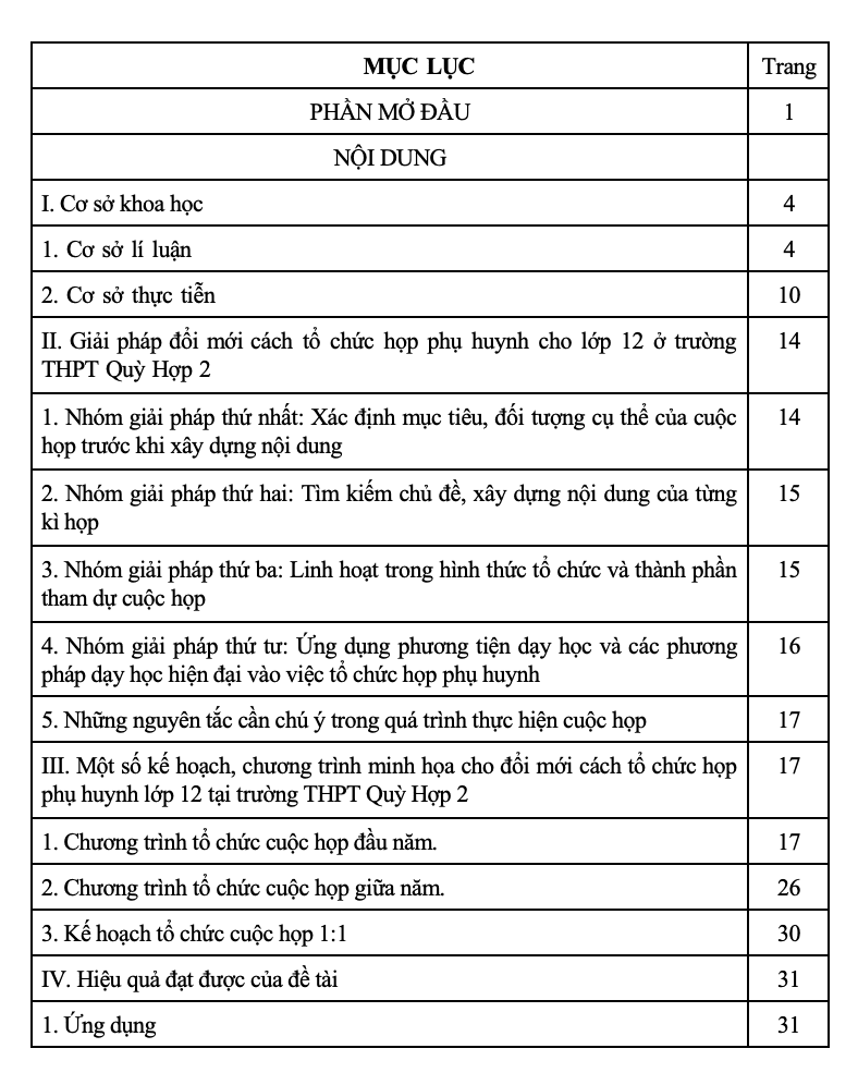 SKKN Một số đổi mới cách tổ chức họp phụ huynh cho lớp 12 ở trường THPT