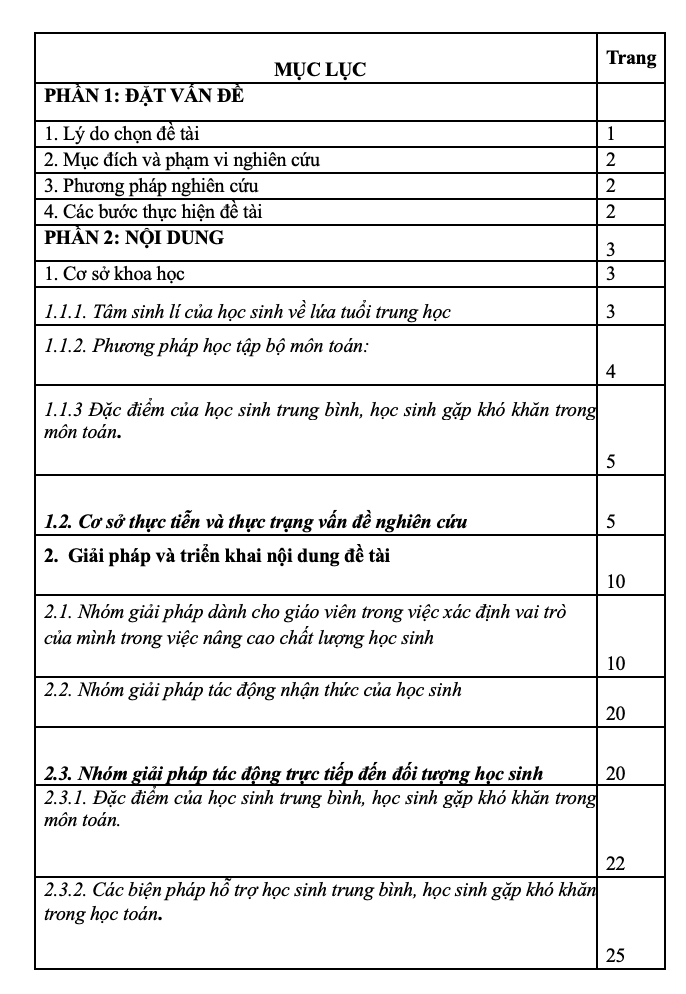 SKKN Một số giải pháp nâng cao chất lượng cho học sinh trung bình và học sinh gặp khó khăn trong học tập bộ môn Toán