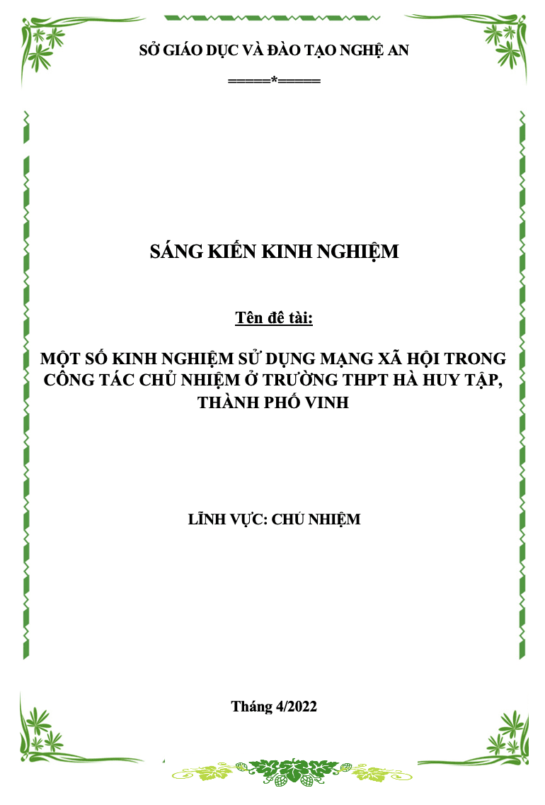 SKKN Một số kinh nghiệm sử dụng mạng xã hội trong công tác chủ nhiệm ở trường THPT