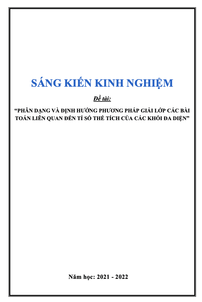 SKKN Phân dạng và định hướng phương pháp giải lớp các bài toán liên quan đến tỉ số thể tích của các khối đa diện