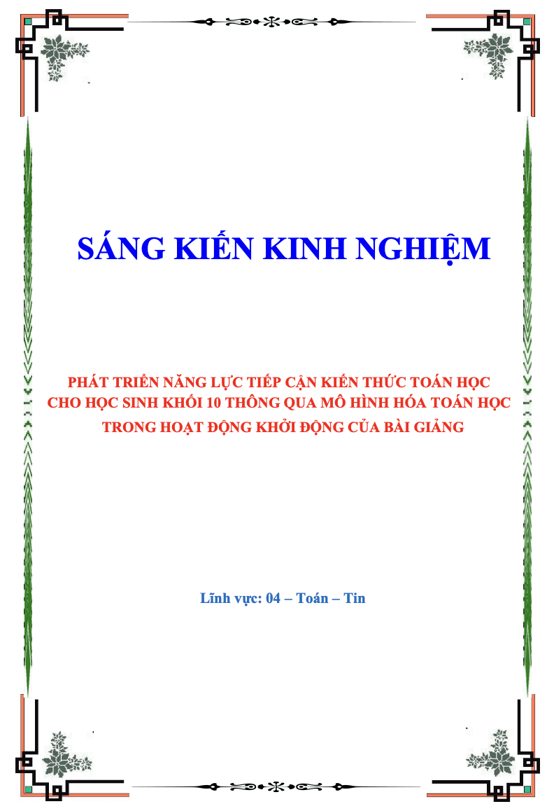 SKKN Phát triển năng lực tiếp cận kiến thức toán học cho học sinh khối 10 thông qua mô hình hóa toán học trong hoạt động khởi động của bài giảng