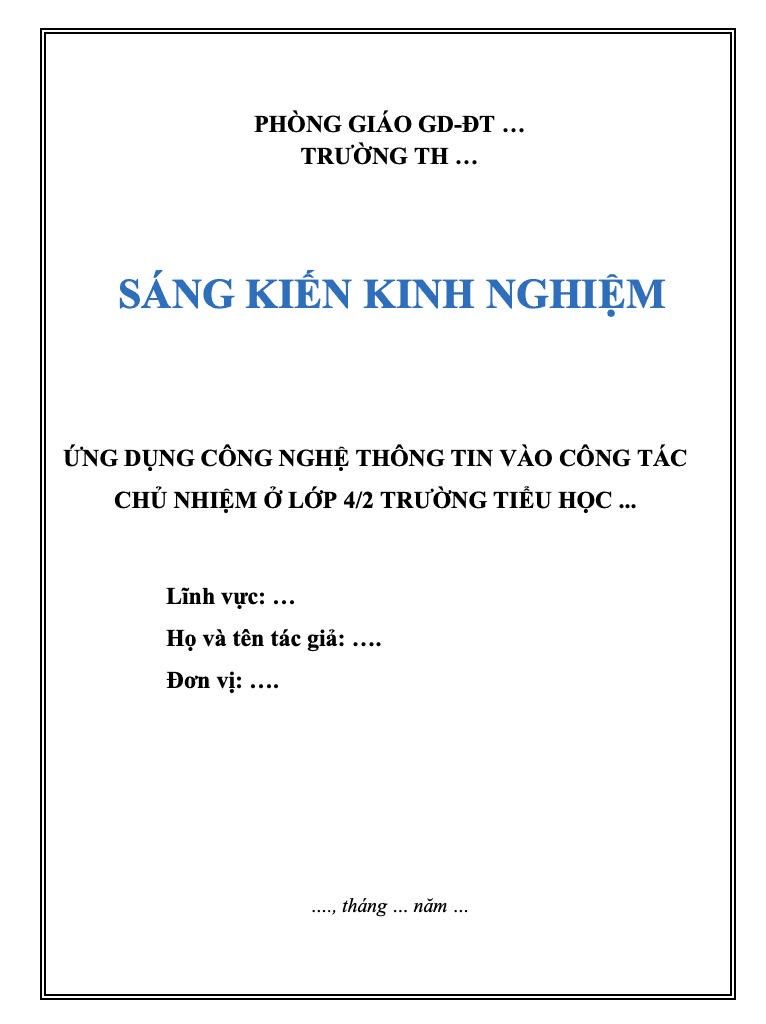 SKKN Ứng dụng công nghệ thông tin vào công tác chủ nhiệm ở lớp 4/2 trường Tiểu học