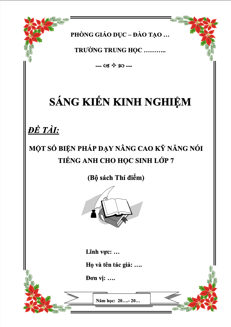SKKN Một số biện pháp dạy nâng cao kỹ năng nói Tiếng Anh cho học sinh lớp 7 (Bộ sách Thí điểm)