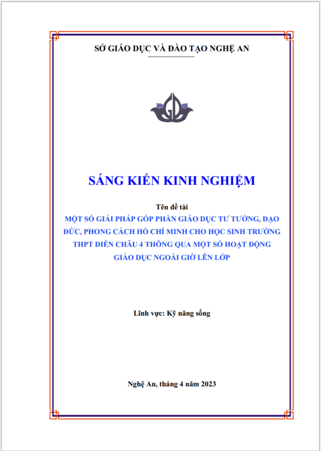 SKKN Một số giải pháp góp phần giáo dục tư tưởng, đạo đức, phong cách hồ chí minh cho học sinh trường thpt thông qua một số hoạt động giáo dục ngoài giờ lên lớp