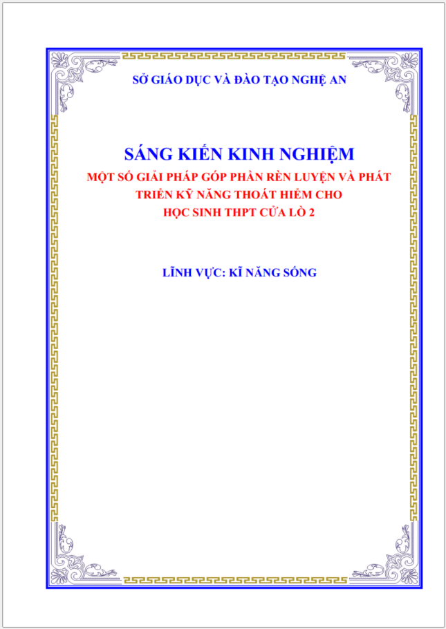 SKKN Một số giải pháp góp phần rèn luyện và phát triển kỹ năng thoát hiểm cho học sinh thpt