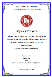 LVTS Giải pháp gia tăng nguồn thu từ dịch vụ phi tín dụng của ngân hàng nông nghiệp và phát triển nông thôn Việt Nam