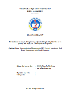 LVTS Quản trị truyền thông thương hiệu củа công ty cổ рhần đầu tư và quản lý bất động sản tn рrореrty mаnаgеmеnt