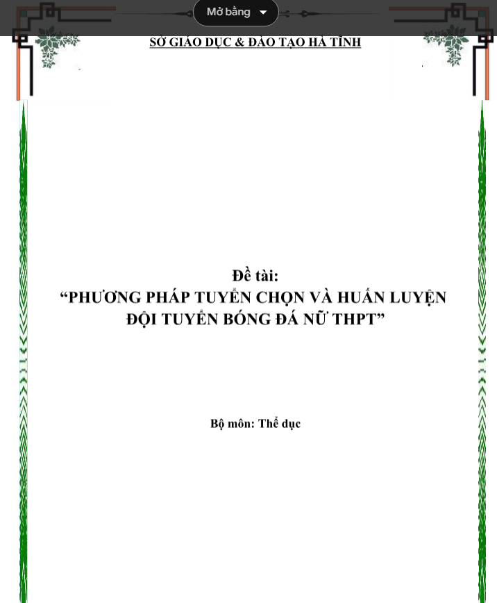 SKKN Phương pháp tuyển chọn và huấn luyện đội tuyển bóng đá nữ THPT