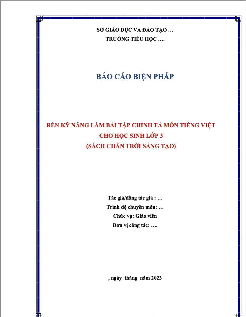 SKKN Rèn kỹ năng làm bài tập chính tả môn Tiếng Việt cho học sinh lớp 3 (CTST) (W+PPT)