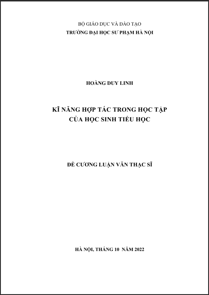 ĐỀ CƯƠNG LVTS KĨ NĂNG HỢP TÁC TRONG HỌC TẬP CỦA HỌC SINH TIỂU HỌC