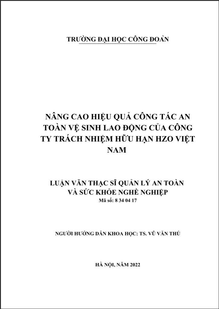 LVTS Nâng cao hiệu quả công tác an toàn vệ sinh lao động của công ty trách nhiệm hữu hạn hzo Việt Nam