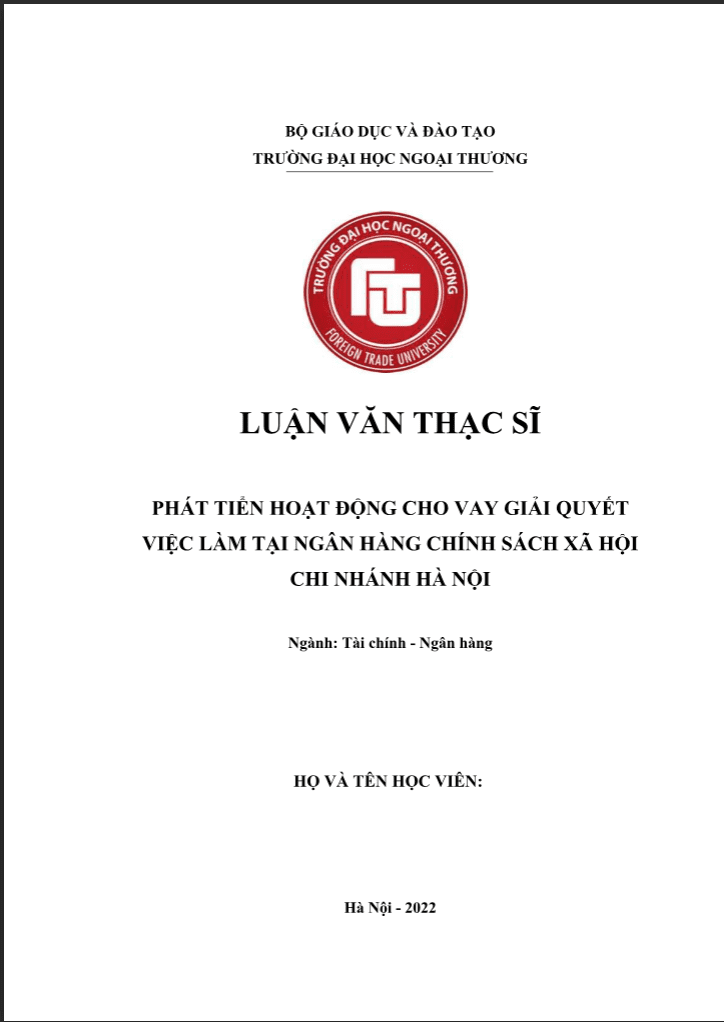 LVTS Phát triển hoạt động cho vay giải quyết việc làm tại ngân hàng chính sách xã hội chi nhánh Hà Nội