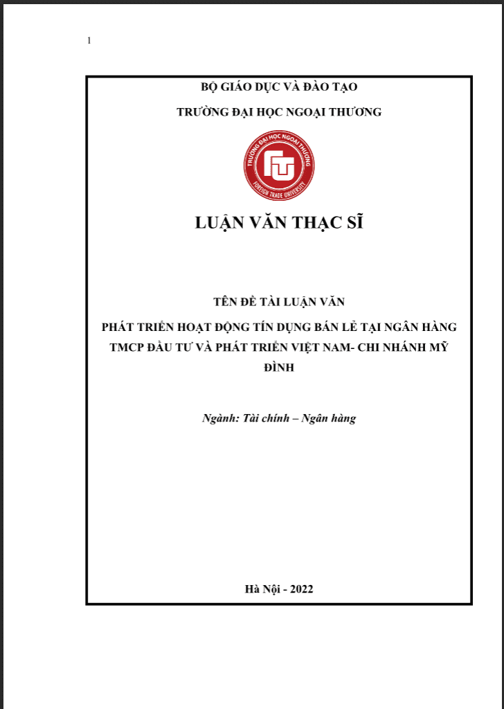 LVTS Phát triển hoạt động tín dụng bán lẻ tại ngân hàng tmcp đầu tư và phát triển Việt Nam- chi nhánh Mỹ Đình