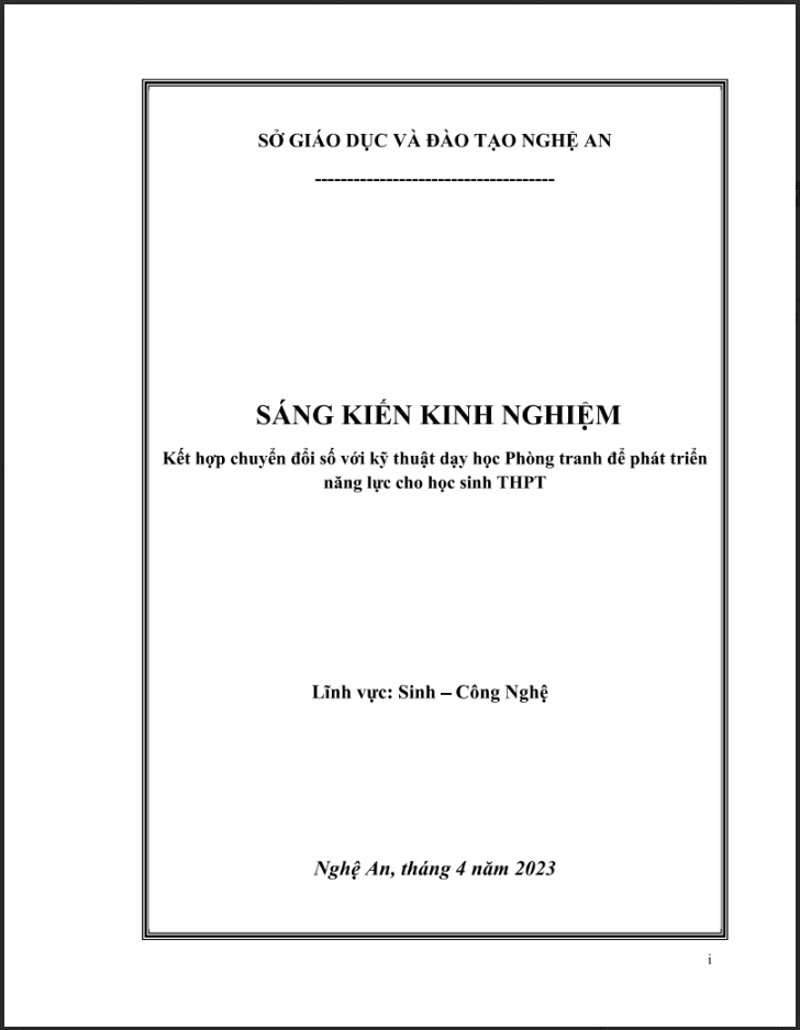 SKKN Áp dụng phương pháp dạy học dự án trong Chủ đề ‘‘Virus’’- Sinh học 10 để rèn luyện cho học sinh năng lực giải quyết vấn đề nhằm bảo vệ sức khỏe và ứng phó với những đại dịch có thể xảy ra trong tương lai do virut.