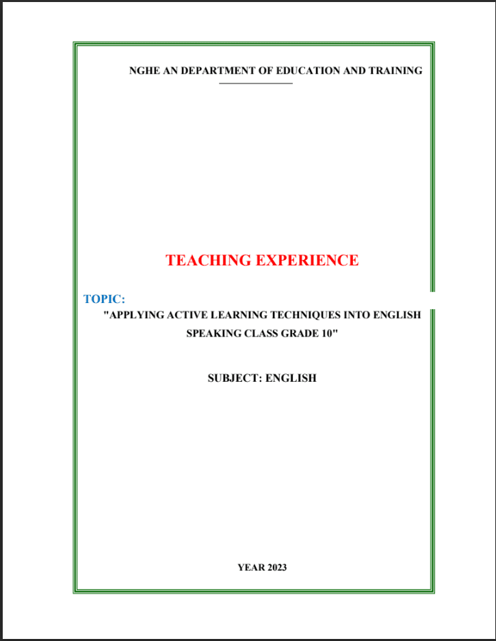 SKKN Guiding students to use some effective strategies for self-study and some motivative activities to develop knowledge and skills for 10th form students at High School through project periods