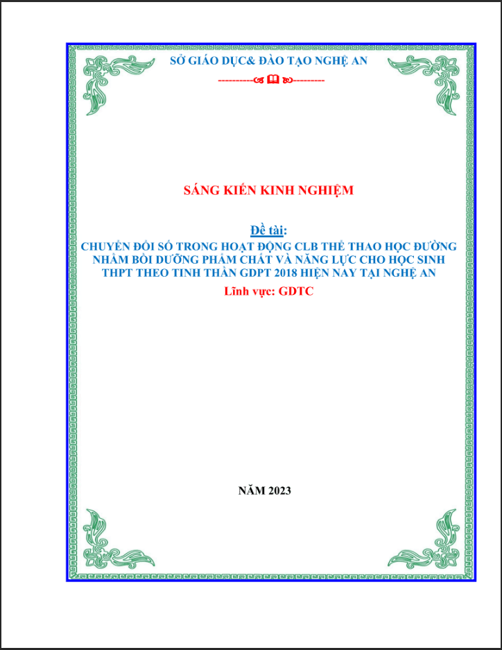 SKKN Chuyển đổi số trong hoạt động CLB thể thao học đường nhằm bồi dưỡng phẩm chất và năng lực thể chất cho học sinh THPT hiện nay theo tinh thần chương trình 2018