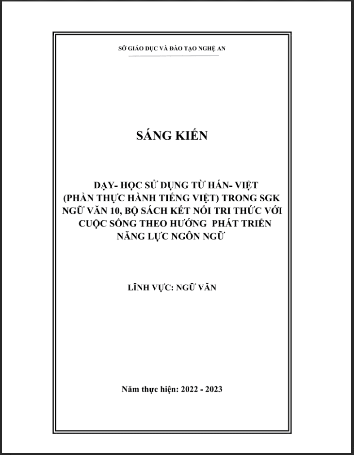 SKKN Dạy- học sử dụng từ Hán- Việt (phần thực hành tiếng Việt) trong SGK Ngữ văn 10, bộ sách Kết nối tri thức với cuộc sống theo hướng phát triển năng lực ngôn ngữ - KNTT