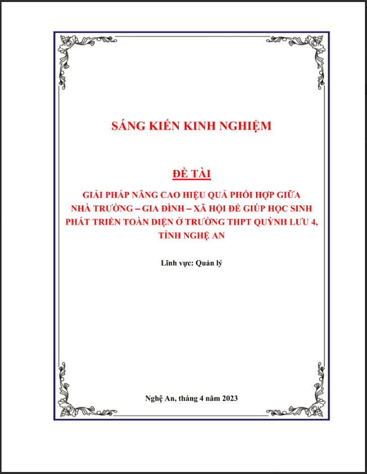 skkn Giải pháp nâng cao hiệu quả phối hợp giữa nhà trường – gia đình – xã hội để giúp học sinh phát triển toàn diện ở trường THPT