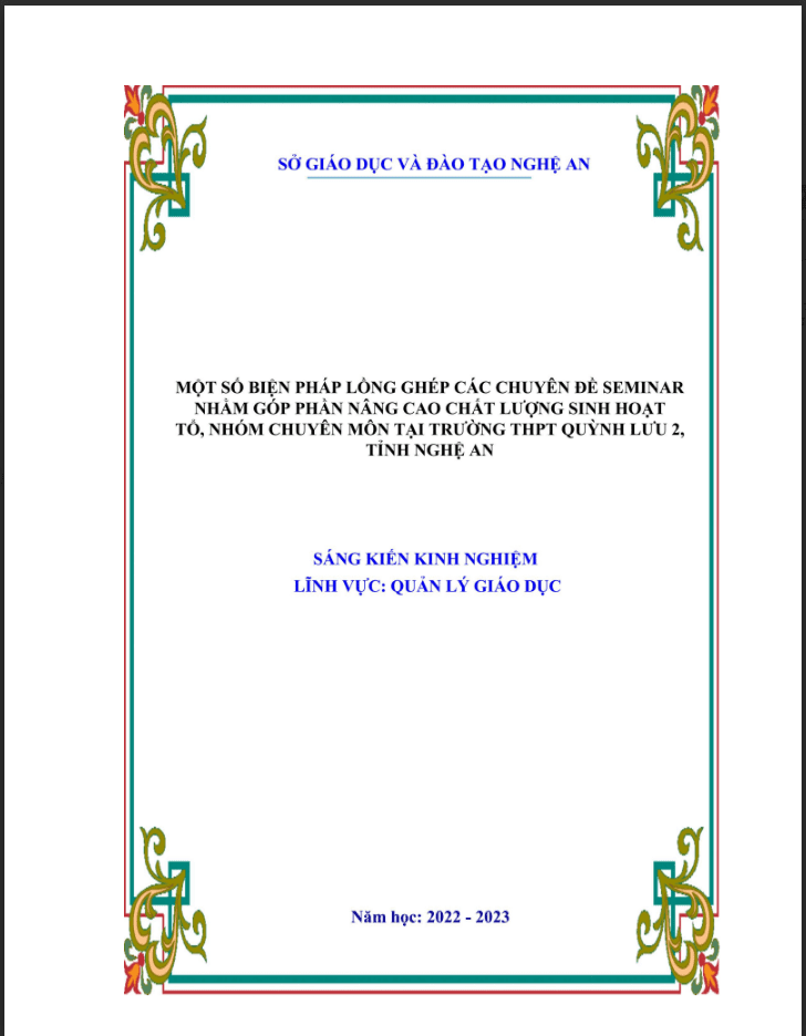 skkn Một số biện pháp lồng ghép các chuyên đề seminar nhằm góp phần nâng cao chất lượng sinh hoạt tổ, nhóm chuyên môn tại trường thpt
