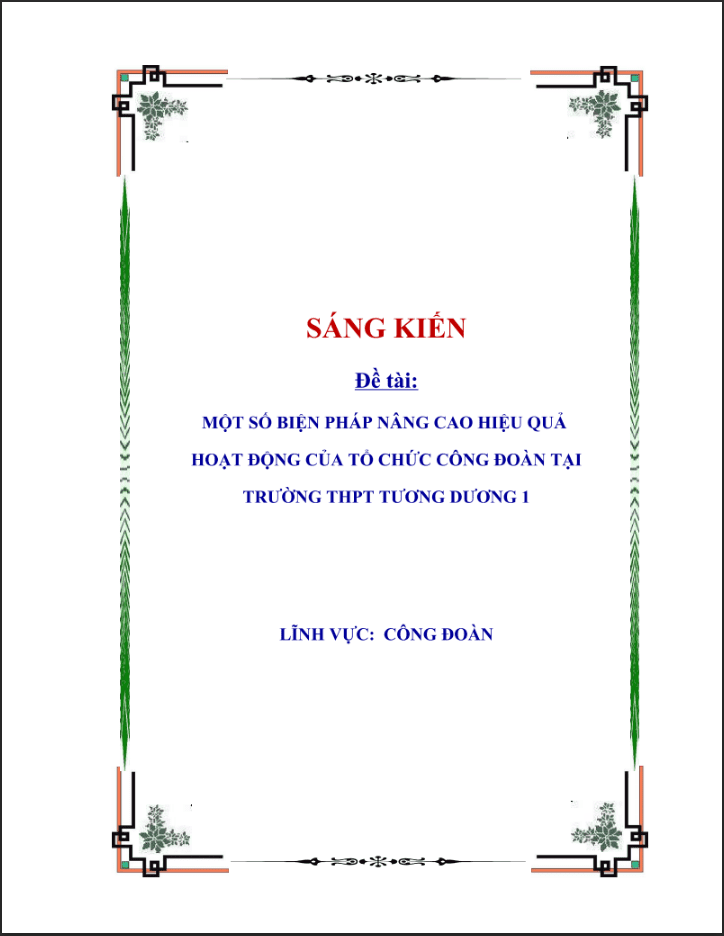 "skkn Một số biện pháp nâng cao hiệu quả hoạt động của tổ chức Công đoàn tại trường THPT Tương Dương 1"