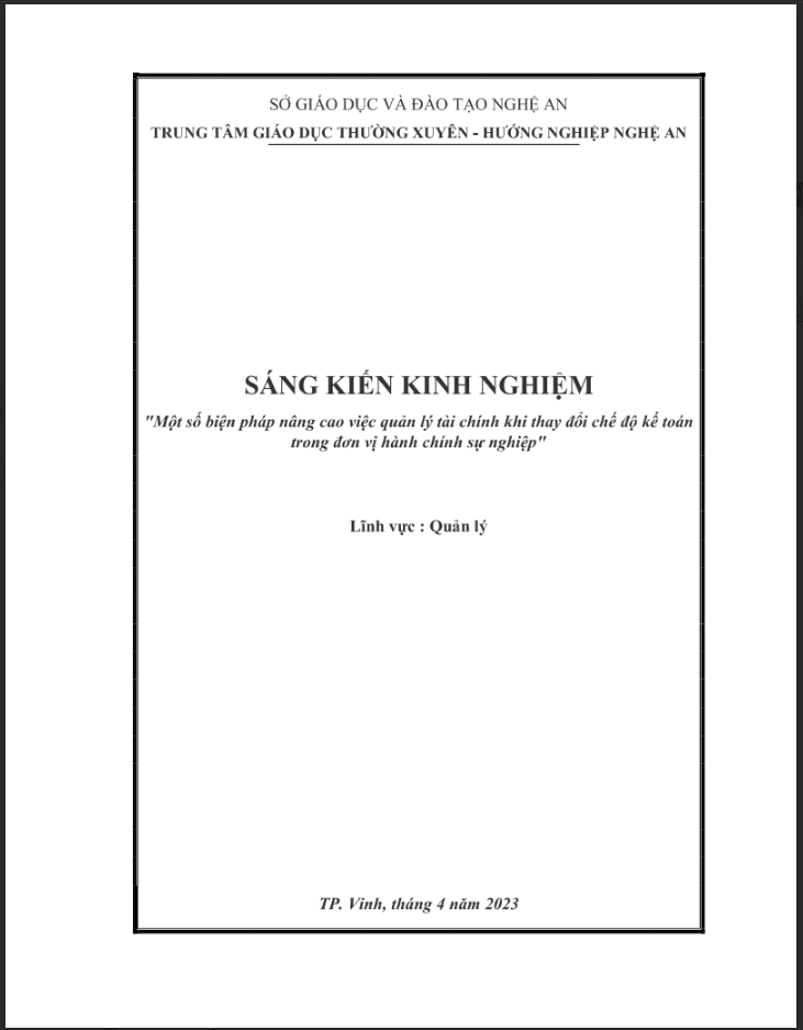 skkn Một số biện pháp nâng cao việc quản lý tài chính khi thay đổi chế độ kế toán trong đơn vị hành chính sự nghiệp