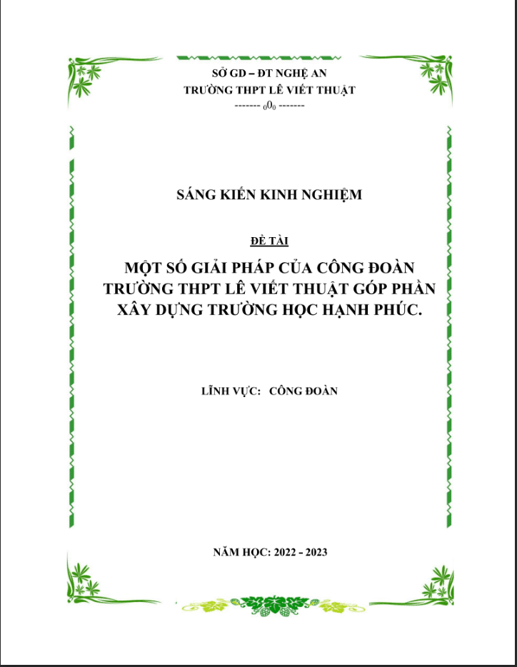 "skkn Một số giải pháp của Công đoàn Trường THPT Lê Viết Thuật góp phần xây dựng trường học hạnh phúc"