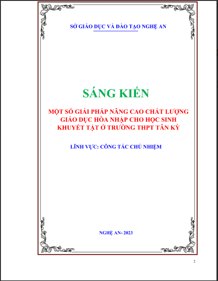 skkn Một số giải pháp nâng cao chất lượng giáo dục hòa nhập cho HS khuyết tật tại trường THPT Tân Kỳ