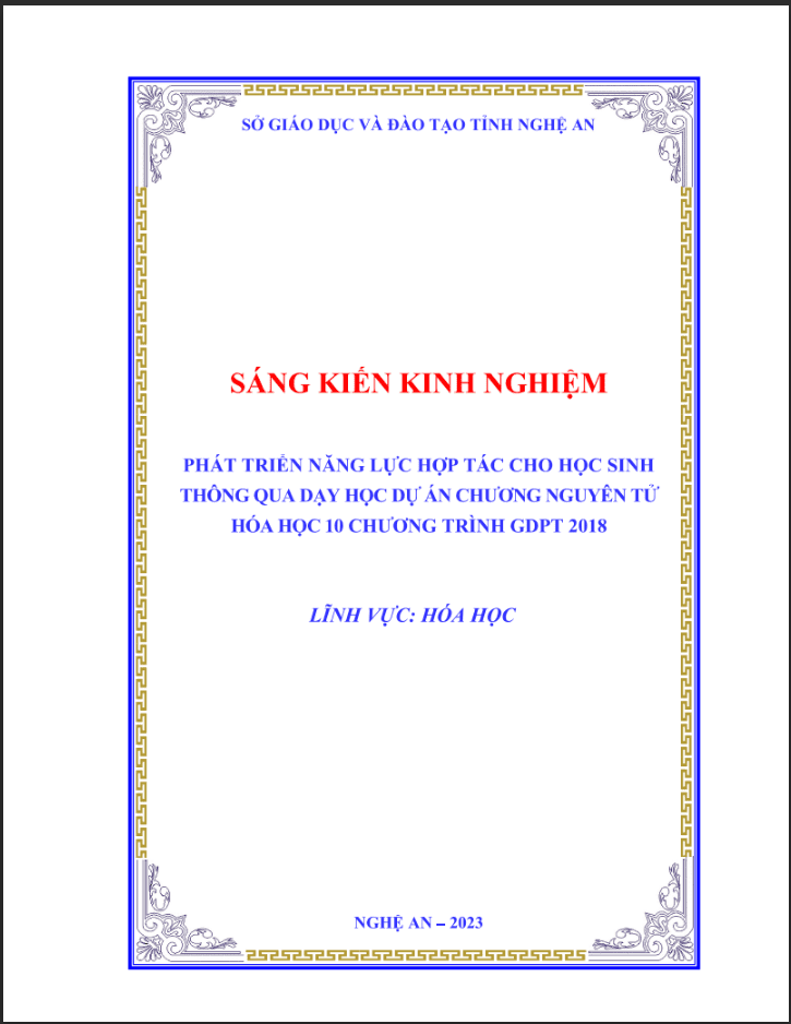 SKKN Phát triển năng lực hợp tác cho học sinh thông qua dạy học dự án chương nguyên tử Hóa học 10 chương trình GDPT 2018 - CTST