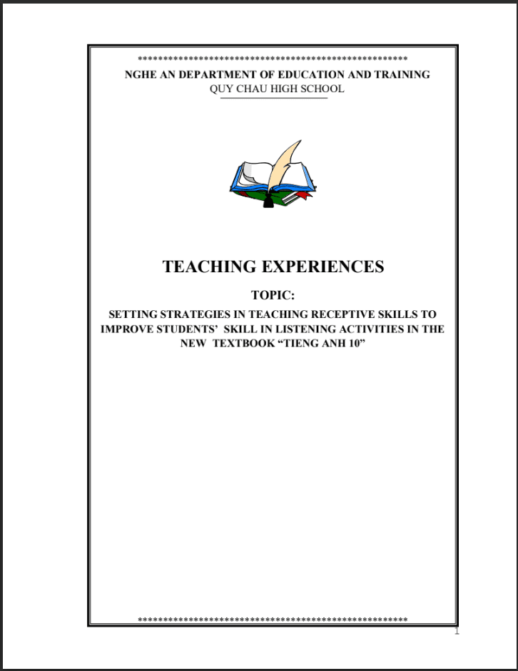 SKKN Setting strategies in teaching receptive skills to improve students' skill in listening activities in the new text book" Tieng Anh 10" Global Success