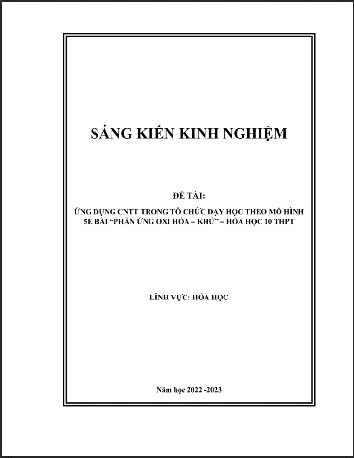 SKKN Ứng dụng CNTT trong tổ chức dạy học theo mô hình 5E bài “Phản ứng Oxi hóa – Khử” – Hóa học 10 THPT - KNTT
