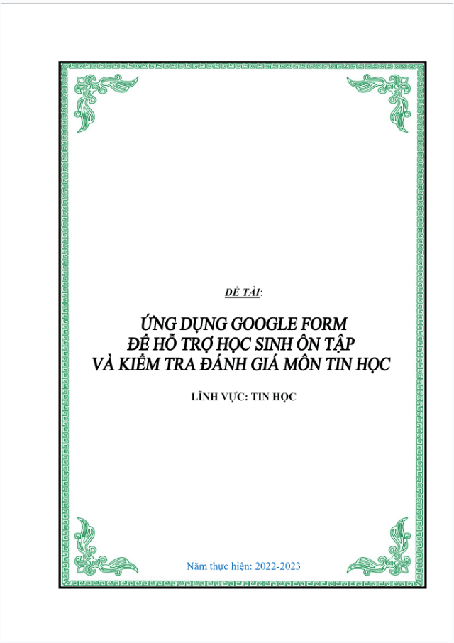 SKKN Ứng dụng Google Form để hỗ trợ học sinh ôn tập và kiểm tra đánh giá môn Tin học