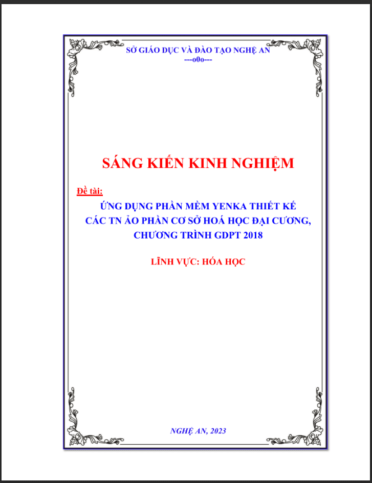 SKKN Ứng dụng phần mềm Yenka thiết kế thí nghiệm ảo phần Cơ sở hóa học đại cương, chương trình GDPT 2018 - KNTT