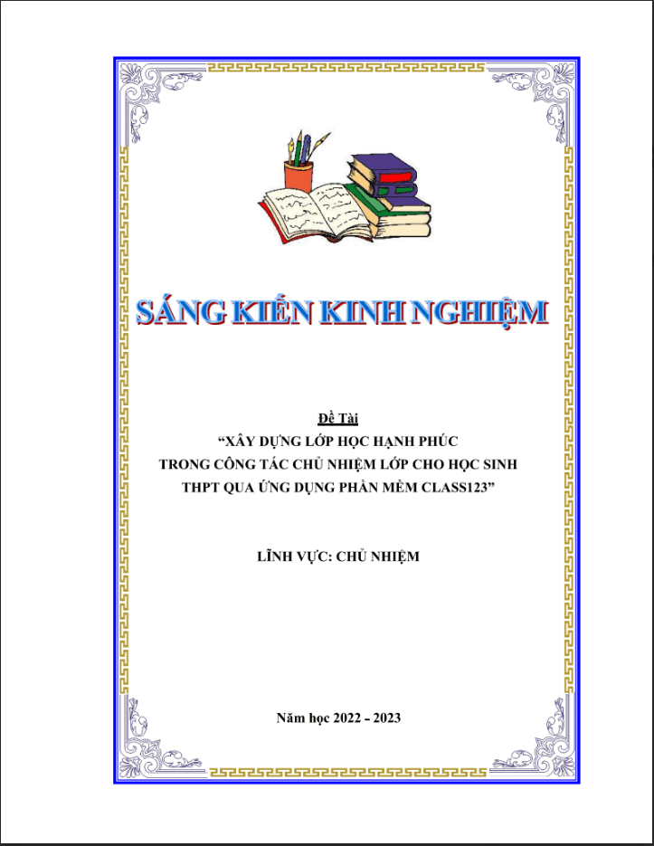 skkn “xây dựng lớp học hạnh phúc trong công tác chủ nhiệm lớp cho học sinh THPT qua ứng dụng phần mềm Class123”.