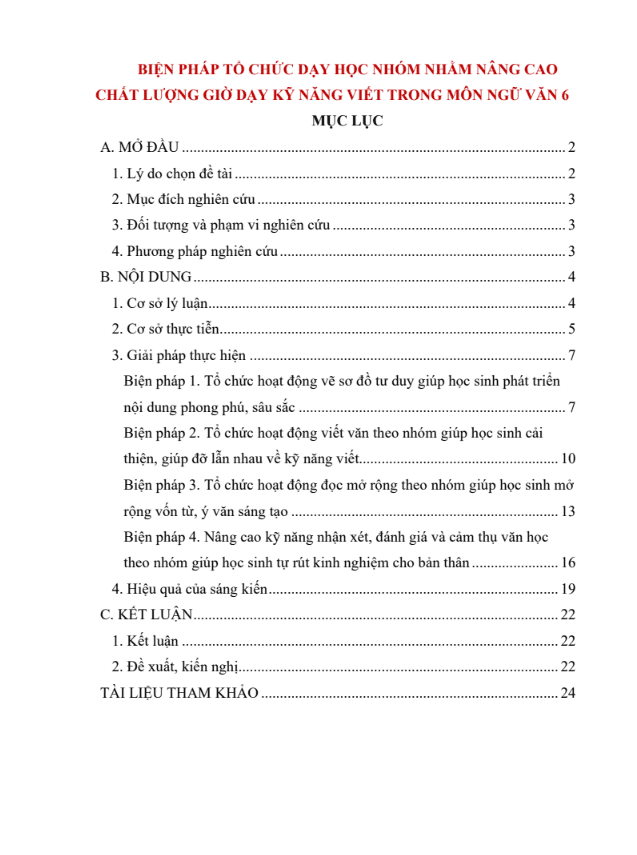 Biện pháp tổ chức dạy học nhóm nhằm nâng cao chất lượng giờ dạy kỹ năng viết trong môn Ngữ văn 6 (CD)