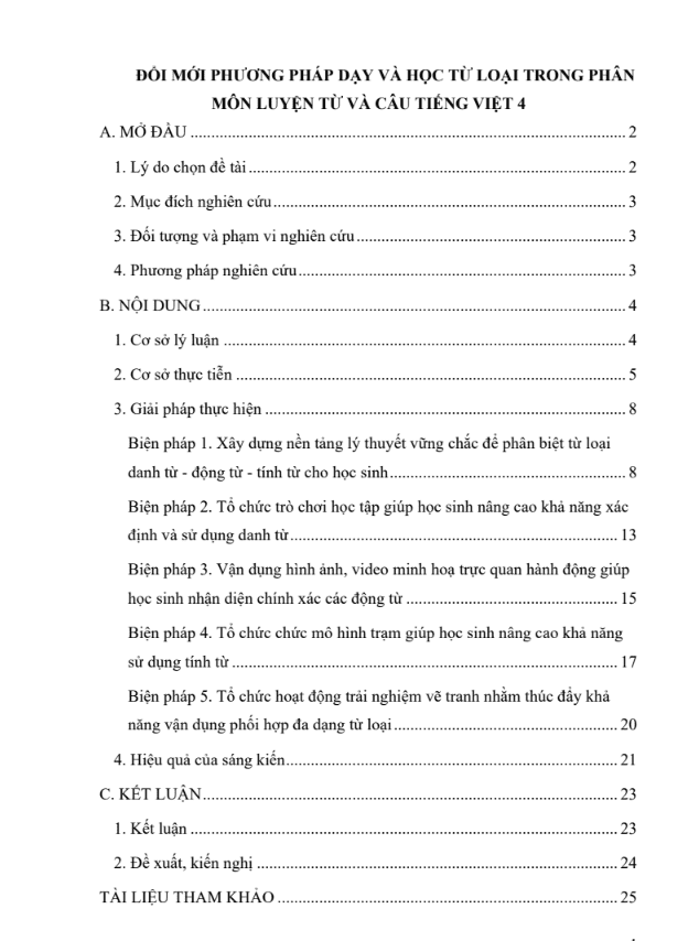Đổi mới phương pháp dạy và học từ loại trong phân môn Luyện từ và câu Tiếng Việt 4 (đủ 3 bộ sách)