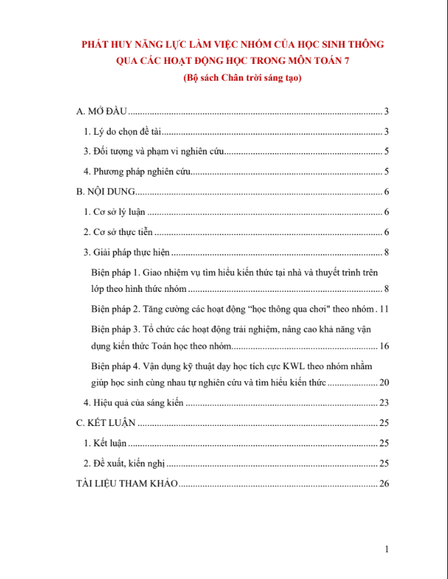 Phát huy năng lực làm việc nhóm của học sinh thông qua các hoạt động học trong môn Toán 7 (CTST)