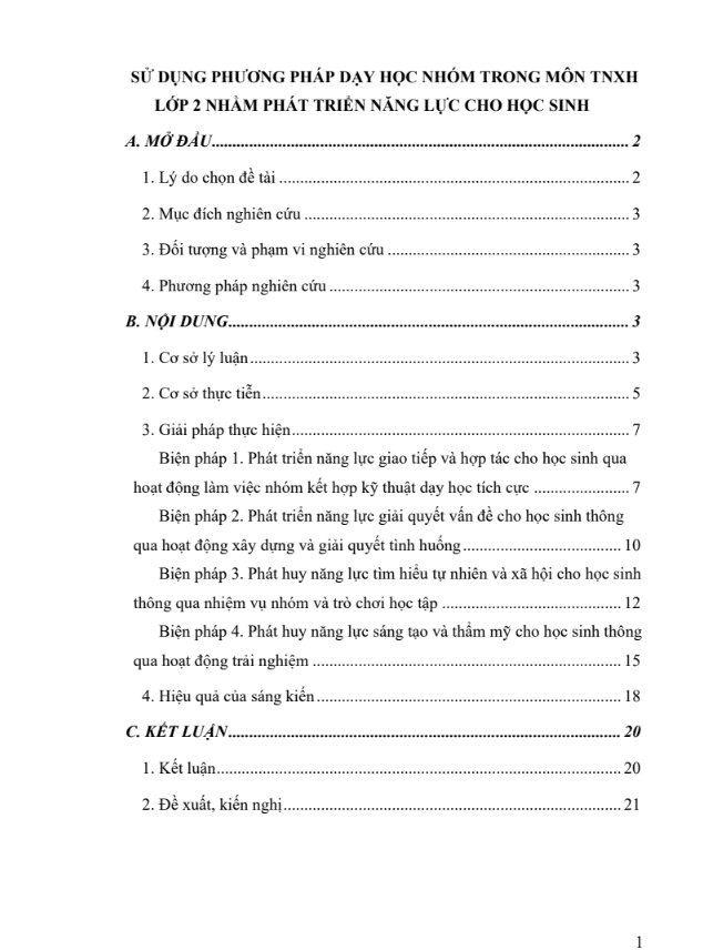 Sử dụng phương pháp dạy học nhóm trong môn TNXH lớp 2 nhằm phát triển năng lực cho học sinh (đủ 3 bộ sách)