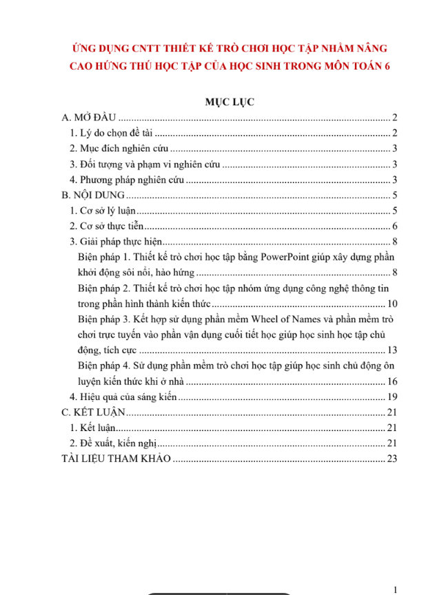 Ứng dụng CNTT thiết kế trò chơi học tập nhằm nâng cao hứng thú học tập của học sinh trong môn Toán 6 (KNTT)
