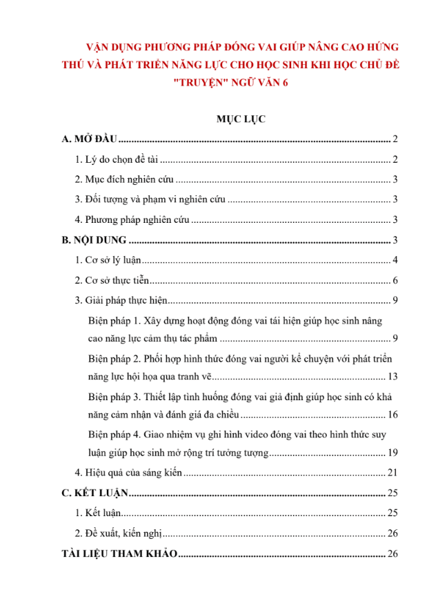 Vận dụng phương pháp đóng vai giúp nâng cao hứng thú và phát triển năng lực cho học sinh khi học chủ đề "Truyện" Ngữ văn 6 (CD)