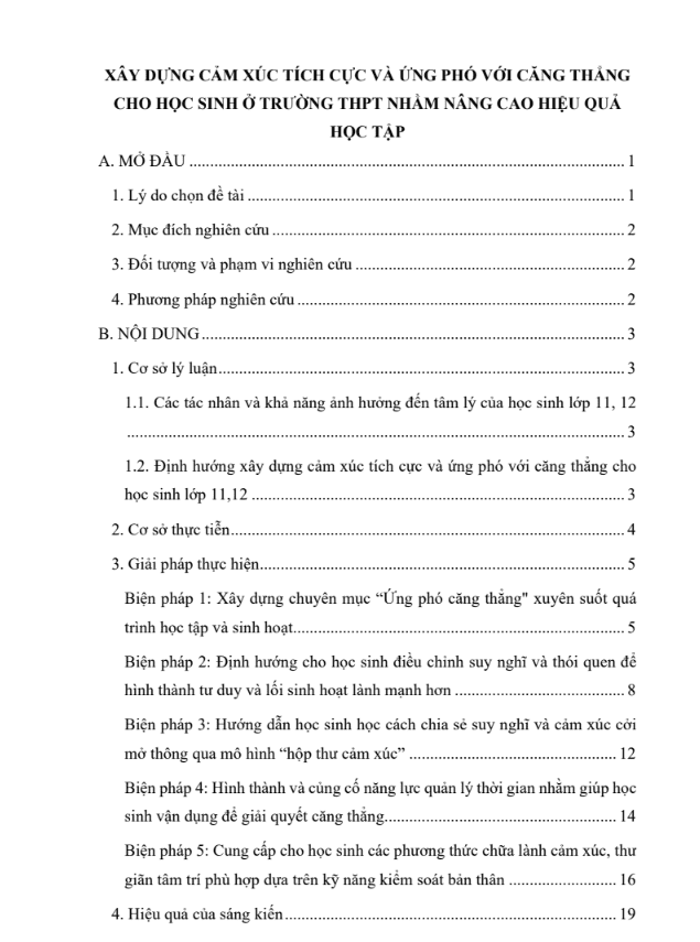 Xây dựng cảm xúc tích cực và ứng với căng thẳng cho học sinh ở trường THPT nhằm nâng cao hiệu quả học tập