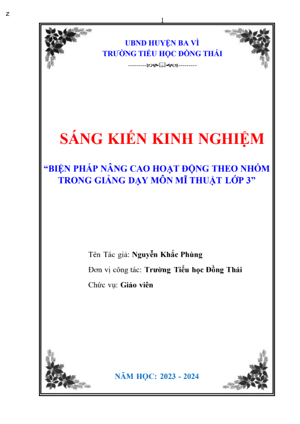 Biện pháp giúp nâng cao hoạt động theo nhóm trong giảng dạy môn Mĩ thuật 3 - Kết nối tri thức