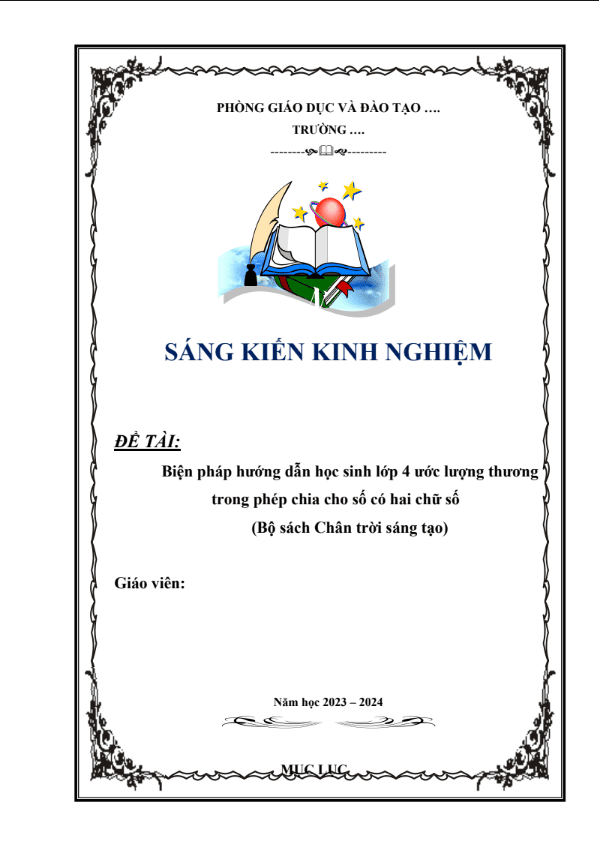 Biện pháp hướng dẫn học sinh lớp 4 ước lượng thương trong phép chia cho số có hai chữ số (Bộ sách Chân trời sáng tạo)