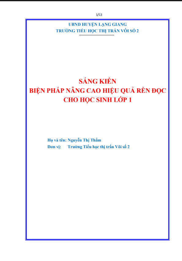 Biện pháp nâng cao hiệu quả rèn đọc cho học sinh lớp 1.