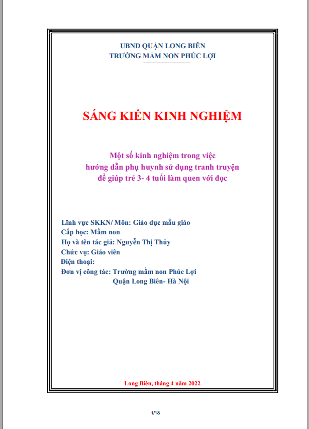 Kinh nghiêm phối hợp với phụ huynh sử dụng truyện tranh giúp trẻ 3-4 tuổi phát triển khả năng đọc