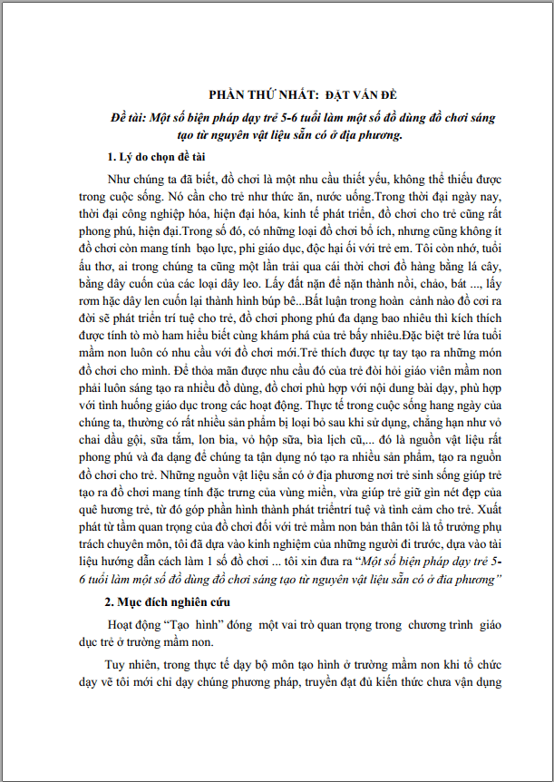 một số biện pháp dạy trẻ 5-6 tuổi làm một số đồ dùng đồ chơi sáng tạo từ nguyên vật liệu sẵn có ở địa phương.